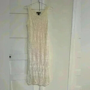 Tahari Cream Sleeveless Long Eyelet Dress with attached slip- Size Medium- NWT